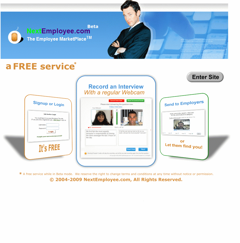 Image explaining that a user can use the free NextEmployee.com service to record an interview and send it to an employer to save time and circumvent the initial interview process and help hi or her get hired quicker.